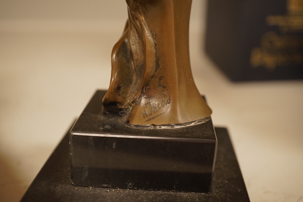 A bronzed rhino, a similar Art Nouveau style lady, and another, largest 19cm high